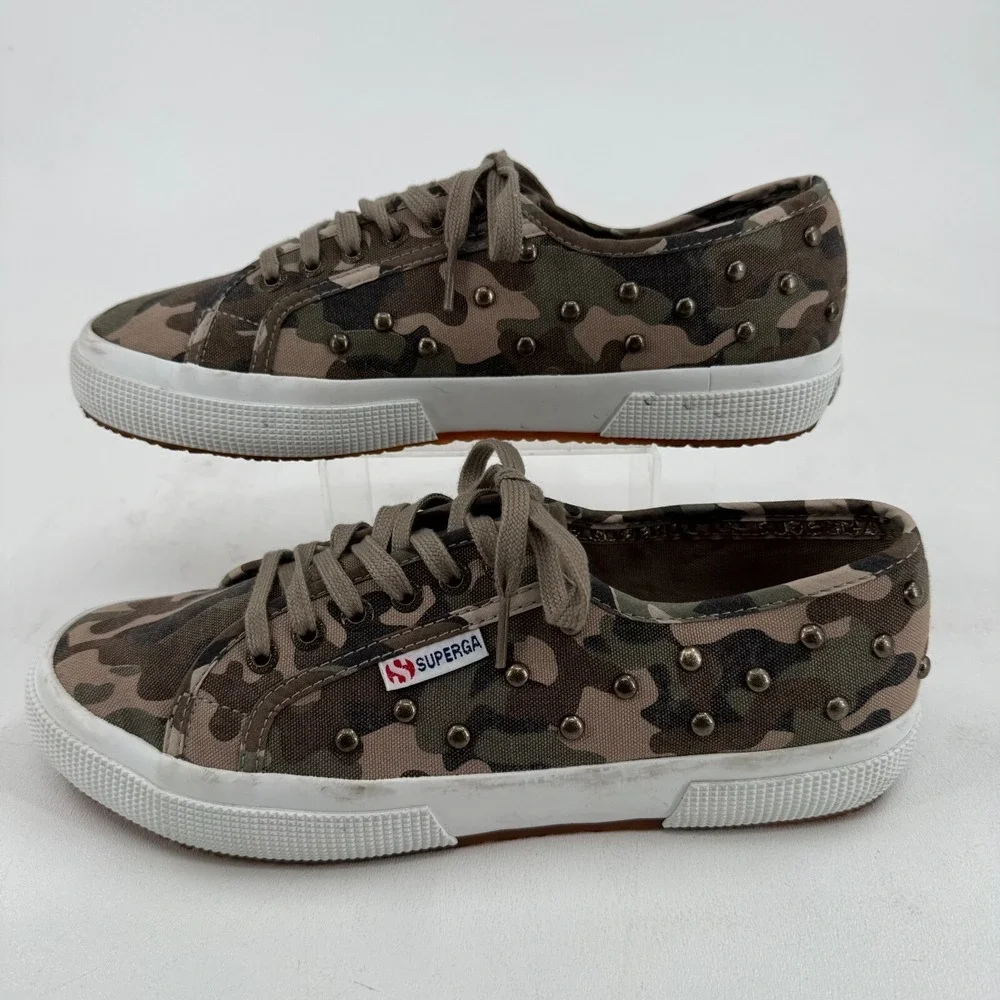 Superga Shoes WOMENS Camo Camouflage Studded Lace Up Sneakers SIZE 9.5